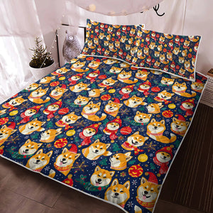 Merry Shiba Soiree Christmas Quilted Blanket or Bedding Set-Bedding-Bedding, Blankets, Christmas, Home Decor, Shiba Inu-2