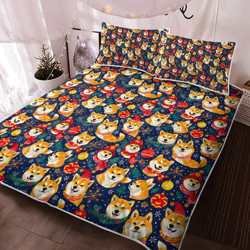 Merry Shiba Soiree Christmas Quilted Blanket Or Bedding Set Twin Only Quilt 360x