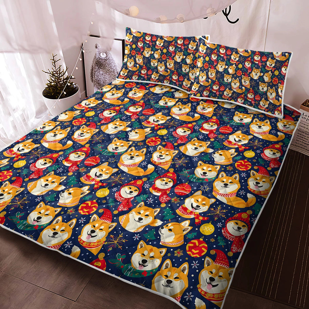 Merry Shiba Soiree Christmas Quilted Blanket or Bedding Set-Bedding-Bedding, Blankets, Christmas, Home Decor, Shiba Inu-Twin-Only Quilt-1