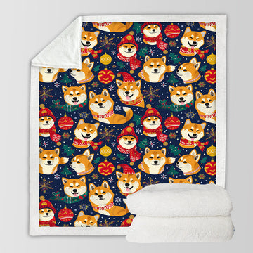 Merry Shiba Soiree Christmas Soft Warm Fleece Blanket-Blanket-Blankets, Christmas, Dog Dad Gifts, Dog Mom Gifts, Home Decor, Shiba Inu-10