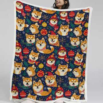 Merry Shiba Soiree Christmas Soft Warm Fleece Blanket-Blanket-Blankets, Christmas, Dog Dad Gifts, Dog Mom Gifts, Home Decor, Shiba Inu-2