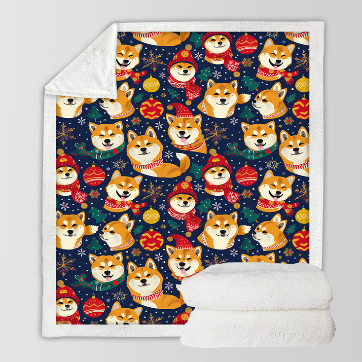 Merry Shiba Soiree Christmas Soft Warm Fleece Blanket-Blanket-Blankets, Christmas, Dog Dad Gifts, Dog Mom Gifts, Home Decor, Shiba Inu-3