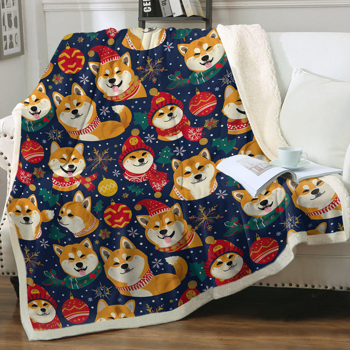 Merry Shiba Soiree Christmas Soft Warm Fleece Blanket-Blanket-Blankets, Christmas, Dog Dad Gifts, Dog Mom Gifts, Home Decor, Shiba Inu-1