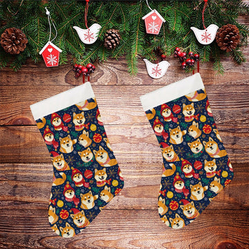 Merry Shiba Soiree Christmas Stocking 26x42cm White 2 360x