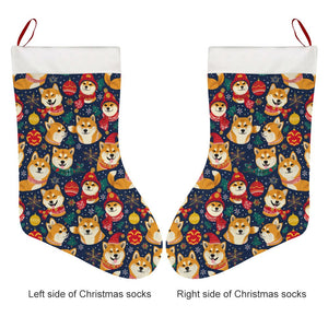 Merry Shiba Soiree Christmas Stocking-Christmas Ornament-Christmas, Home Decor, Shiba Inu-26X42CM-White-3