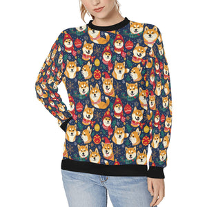 Merry Shiba Soiree Christmas Sweatshirt for Women-Apparel-Apparel, Christmas, Dog Mom Gifts, Shiba Inu, Sweatshirt-White3-S-1