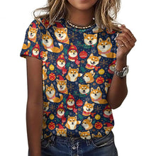 Load image into Gallery viewer, Merry Shiba Soiree Christmas Women&#39;s Cotton T-Shirt-Apparel-Apparel, Christmas, Shiba Inu, Shirt, T Shirt-2XS-White3-1