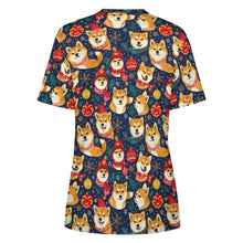 Load image into Gallery viewer, Merry Shiba Soiree Christmas Women&#39;s Cotton T-Shirt-Apparel-Apparel, Christmas, Shiba Inu, Shirt, T Shirt-4