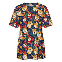 Load image into Gallery viewer, Merry Shiba Soiree Christmas Women&#39;s Cotton T-Shirt-Apparel-Apparel, Christmas, Shiba Inu, Shirt, T Shirt-5