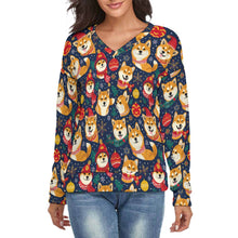 Load image into Gallery viewer, Merry Shiba Soiree Women's V-Neck Christmas Sweater-Apparel-Apparel,Christmas,Dog Mom Gifts,Shiba Inu,Sweater,Sweatshirt-S-2