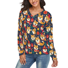 Load image into Gallery viewer, Merry Shiba Soiree Women's V-Neck Christmas Sweater-Apparel-Apparel,Christmas,Dog Mom Gifts,Shiba Inu,Sweater,Sweatshirt-1