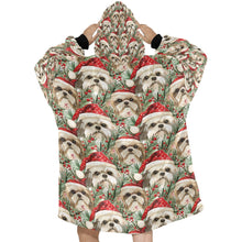 Load image into Gallery viewer, Merry Shih Tzu Christmas Merriment Blanket Hoodie-Blanket-Apparel, Blanket Hoodie, Blankets, Christmas, Dog Mom Gifts, Shih Tzu-ONE SIZE-2