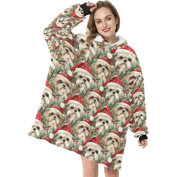 Merry Shih Tzu Christmas Merriment Blanket Hoodie One Size 360x