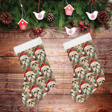Merry Shih Tzu Christmas Merriment Christmas Stocking 26x42cm White 2 360x