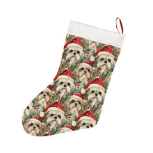 Load image into Gallery viewer, Merry Shih Tzu Christmas Merriment Christmas Stocking-Christmas Ornament-Christmas, Home Decor, Shih Tzu-26X42CM-White-1