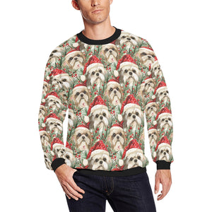 Merry Shih Tzu Christmas Merriment Fuzzy Sweatshirt for Men-Apparel-Apparel, Christmas, Dog Dad Gifts, Shih Tzu, Sweatshirt-S-1