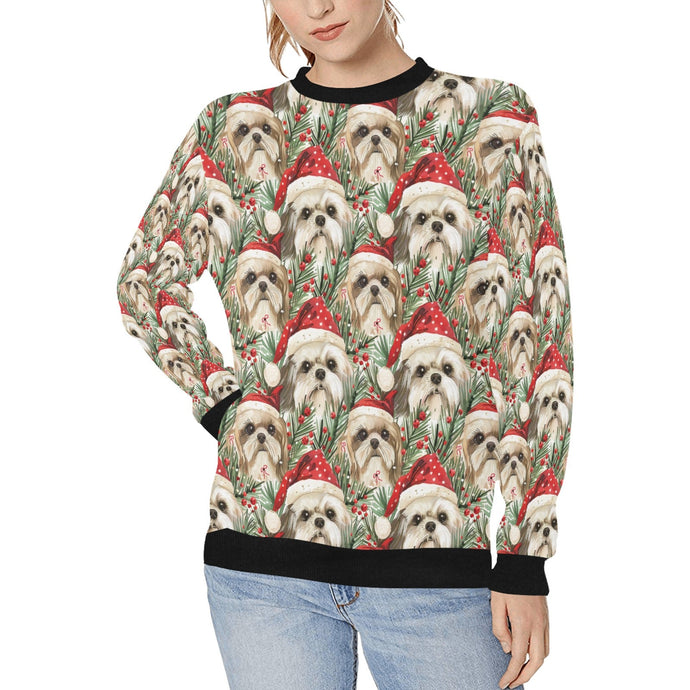 Merry Shih Tzu Christmas Merriment Sweatshirt for Women-Apparel-Apparel, Christmas, Dog Mom Gifts, Shih Tzu, Sweatshirt-S-1