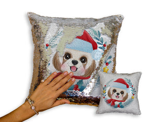 Merry Shih Tzu Christmas Sequinned Pillowcases - 10 Colors-Home Decor-Christmas, Home Decor, Pillows, Shih Tzu-Silver-Only Pillowcase-2