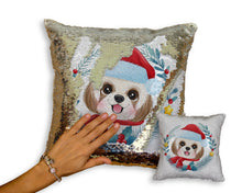 Load image into Gallery viewer, Merry Shih Tzu Christmas Sequinned Pillowcases - 10 Colors-Home Decor-Christmas, Home Decor, Pillows, Shih Tzu-Champagne-Only Pillowcase-3