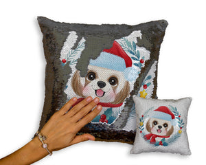 Merry Shih Tzu Christmas Sequinned Pillowcases - 10 Colors-Home Decor-Christmas, Home Decor, Pillows, Shih Tzu-Black-Only Pillowcase-5