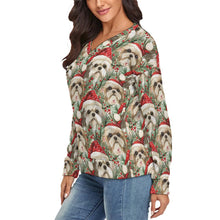 Load image into Gallery viewer, Merry Shih Tzu Festive Merriment Women's V-Neck Christmas Sweater-Apparel-Apparel,Christmas,Dog Mom Gifts,Shih Tzu,Sweater,Sweatshirt-2