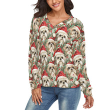 Load image into Gallery viewer, Merry Shih Tzu Festive Merriment Women's V-Neck Christmas Sweater-Apparel-Apparel,Christmas,Dog Mom Gifts,Shih Tzu,Sweater,Sweatshirt-3