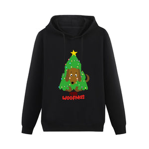 Merry Woofmas Dachshund Christmas Women's Cotton Fleece Hoodie Sweatshirt-Apparel-Apparel, Christmas, Dachshund, Hoodie, Sweatshirt-Black-XS-3