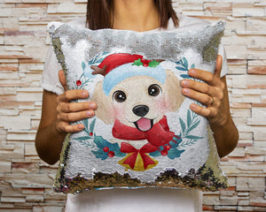 Merry Yellow Labrador Christmas Sequinned Pillowcases - 10 Colors-Home Decor-Christmas, Home Decor, Labrador, Pillows-Silver-Only Pillowcase-2