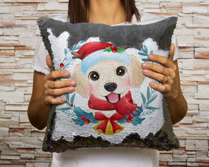 Merry Yellow Labrador Christmas Sequinned Pillowcases - 10 Colors-Home Decor-Christmas, Home Decor, Labrador, Pillows-Black-Only Pillowcase-5