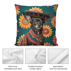 Mexican Tapestry Black Chihuahua Plush Pillow Case-Chihuahua, Dog Dad Gifts, Dog Mom Gifts, Home Decor, Pillows-5