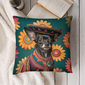 Mexican Tapestry Black Chihuahua Plush Pillow Case-Chihuahua, Dog Dad Gifts, Dog Mom Gifts, Home Decor, Pillows-7