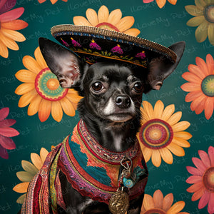 Mexican Tapestry Black Chihuahua Wall Art Poster-Art-Chihuahua, Dog Art, Home Decor, Poster-1