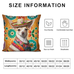 Mexican Tapestry Cream Chihuahua Plush Pillow Case-Chihuahua, Dog Dad Gifts, Dog Mom Gifts, Home Decor, Pillows-12 "×12 "-White-1