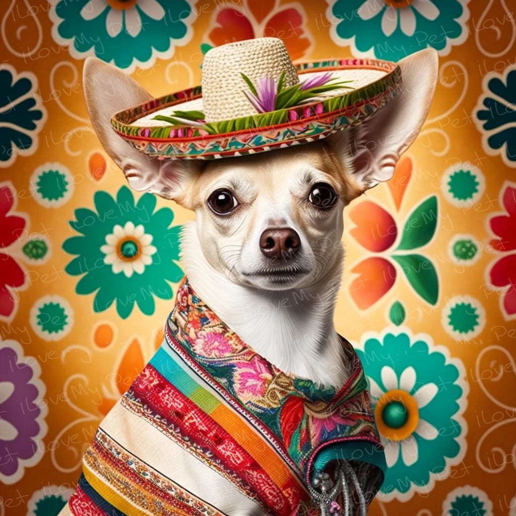 Mexican Tapestry Cream Chihuahua Wall Art Poster-Art-Chihuahua, Dog Art, Home Decor, Poster-1