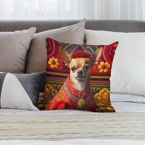 Mexican Tapestry Red Chihuahua Plush Pillow Case-Chihuahua, Dog Dad Gifts, Dog Mom Gifts, Home Decor, Pillows-2