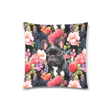 Load image into Gallery viewer, Midnight Blossom Black Frenchie Enchantment Throw Pillow Covers-Cushion Cover-French Bulldog, Home Decor, Pillows-White-ONESIZE-1