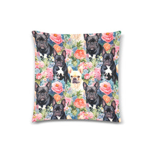 Midnight Floral French Bulldogs Throw Pillow Cover-Cushion Cover-French Bulldog, Home Decor, Pillows-White-ONESIZE-1