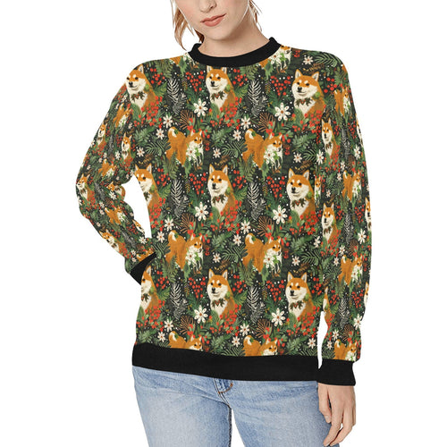 Midnight Frolic Shibas Christmas Sweatshirt for Women-Apparel-Apparel, Christmas, Dog Mom Gifts, Shiba Inu, Sweatshirt-S-1