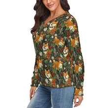 Load image into Gallery viewer, Midnight Frolic Shibas Women&#39;s V-Neck Christmas Sweater-Apparel-Apparel,Christmas,Dog Mom Gifts,Shiba Inu,Sweater,Sweatshirt-3