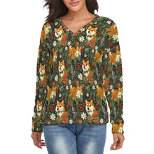 Load image into Gallery viewer, Midnight Frolic Shibas Women&#39;s V-Neck Christmas Sweater-Apparel-Apparel,Christmas,Dog Mom Gifts,Shiba Inu,Sweater,Sweatshirt-S-2