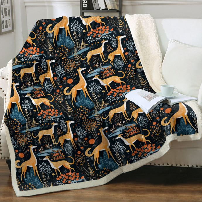 Midnight Garden Greyhound / Whippet Christmas Soft Warm Fleece Blanket-Blanket-Blankets, Christmas, Dog Dad Gifts, Dog Mom Gifts, Greyhound, Home Decor, Whippet-1