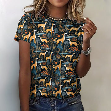 Midnight Garden Greyhound Whippet Christmas Womens Cotton T Shirt 2 360x