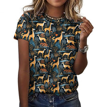Load image into Gallery viewer, Midnight Garden Greyhound / Whippet Christmas Women's Cotton T-Shirt-Apparel-Apparel, Christmas, Dog Mom Gifts, Greyhound, T Shirt-2XS-Black4-1