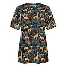 Load image into Gallery viewer, Midnight Garden Greyhound / Whippet Christmas Women's Cotton T-Shirt-Apparel-Apparel, Christmas, Dog Mom Gifts, Greyhound, T Shirt-4