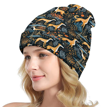 Midnight Garden Greyhound Whippet Warm Christmas Beanie One Size 360x
