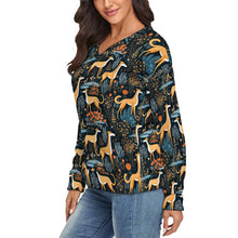 Load image into Gallery viewer, Midnight Garden Greyhound Women's V-Neck Christmas Sweater-Apparel-Apparel,Christmas,Dog Mom Gifts,Greyhound,Sweater,Sweatshirt-3