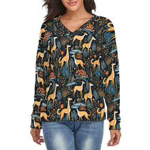 Load image into Gallery viewer, Midnight Garden Greyhound Women's V-Neck Christmas Sweater-Apparel-Apparel,Christmas,Dog Mom Gifts,Greyhound,Sweater,Sweatshirt-S-White5-1