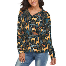 Load image into Gallery viewer, Midnight Garden Greyhound Women's V-Neck Christmas Sweater-Apparel-Apparel,Christmas,Dog Mom Gifts,Greyhound,Sweater,Sweatshirt-4