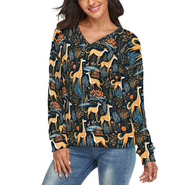 Midnight Garden Whippet Womens V Neck Christmas Sweater 360x