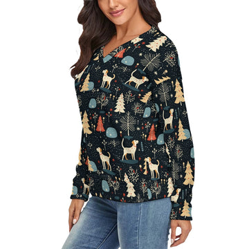 Midnight Magic Yellow Labrador Women s V Neck Christmas Sweater